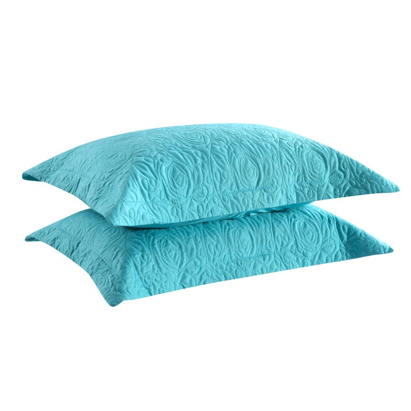 MarCielo 2-Piece Embroidered Pillow Shams, Decorative Microfiber Pillow Covers Set Standard Size Turquoise - Image 1